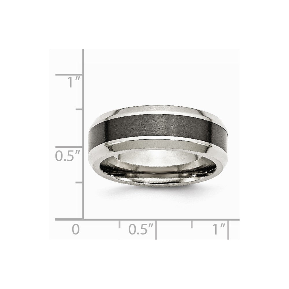 Chisel Stainless Steel Base W/polished Black Ceramic Center Beveled Wedding Band