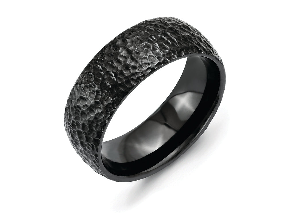 Chisel Stainless Steel Black Ip-plated Hammered 8mm Wedding Band