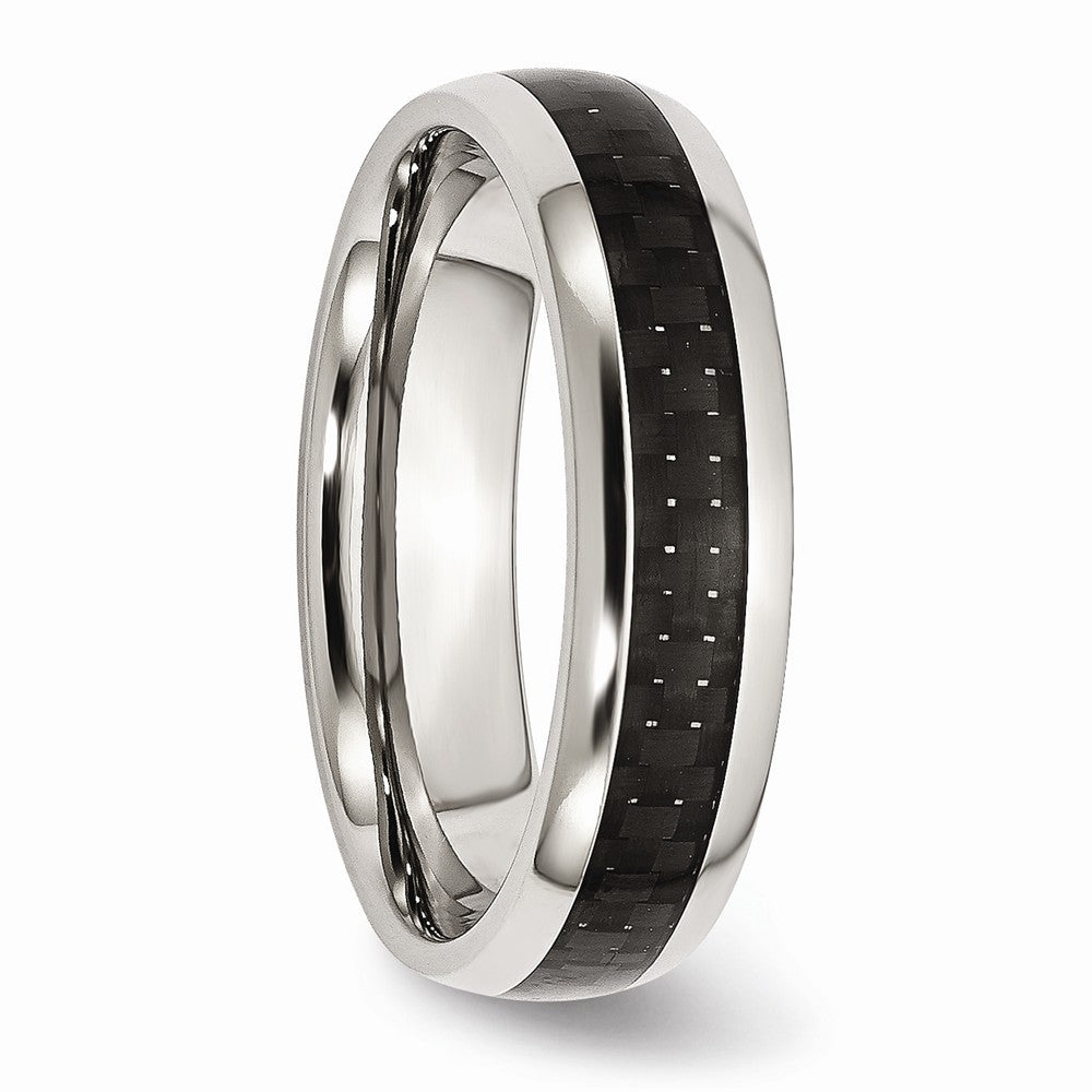 Chisel Stainless Steel And Black Carbon Fiber 6mm Polished Wedding Band