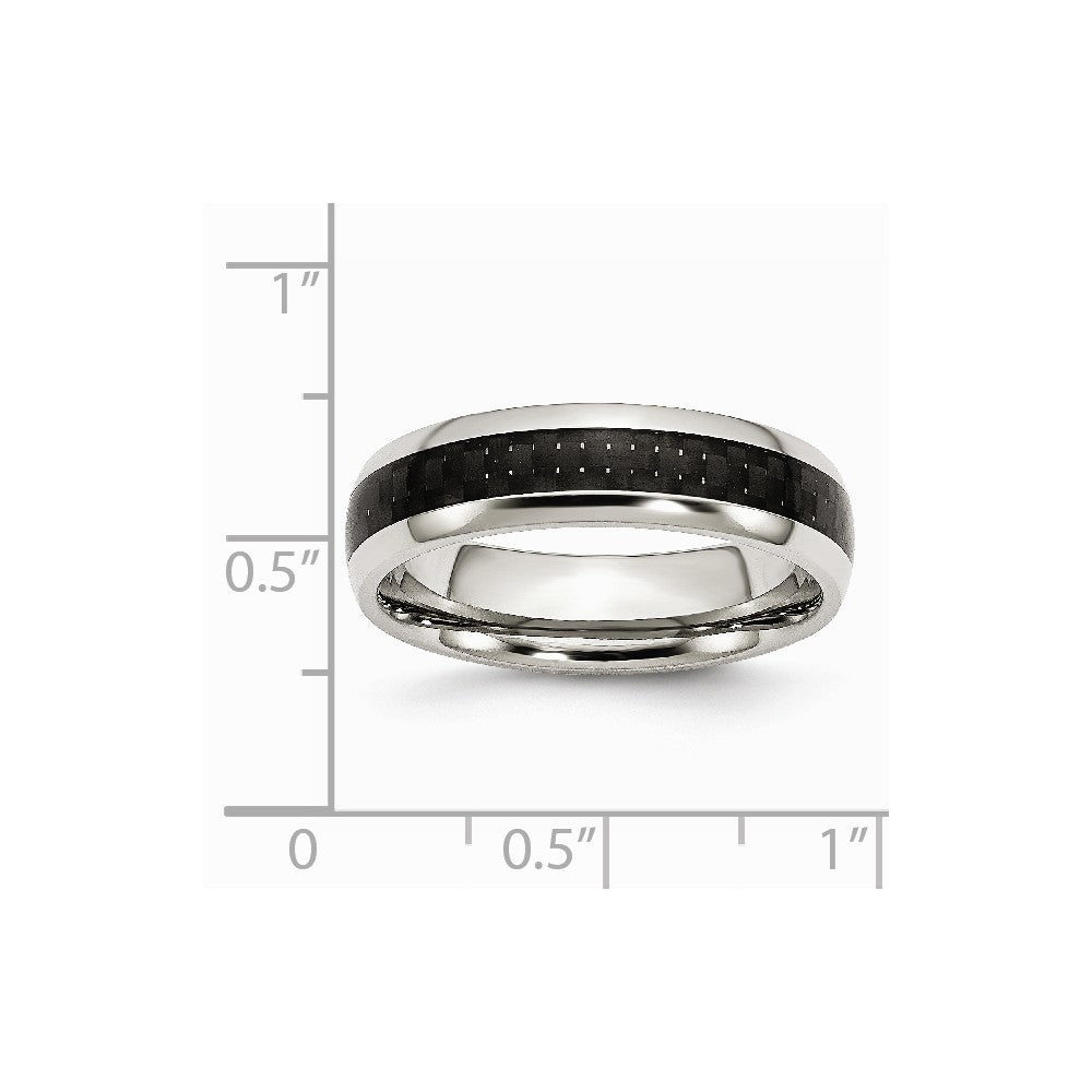 Chisel Stainless Steel And Black Carbon Fiber 6mm Polished Wedding Band