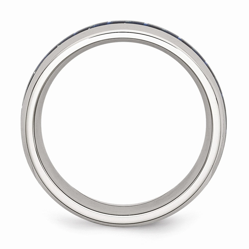Chisel Stainless Steel Blue Carbon Fiber Inlay Polished Wedding Band