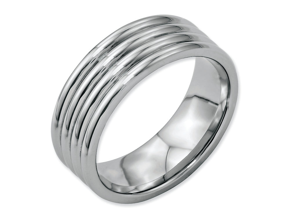Chisel Stainless Steel Grooved 8mm Polished Wedding Band