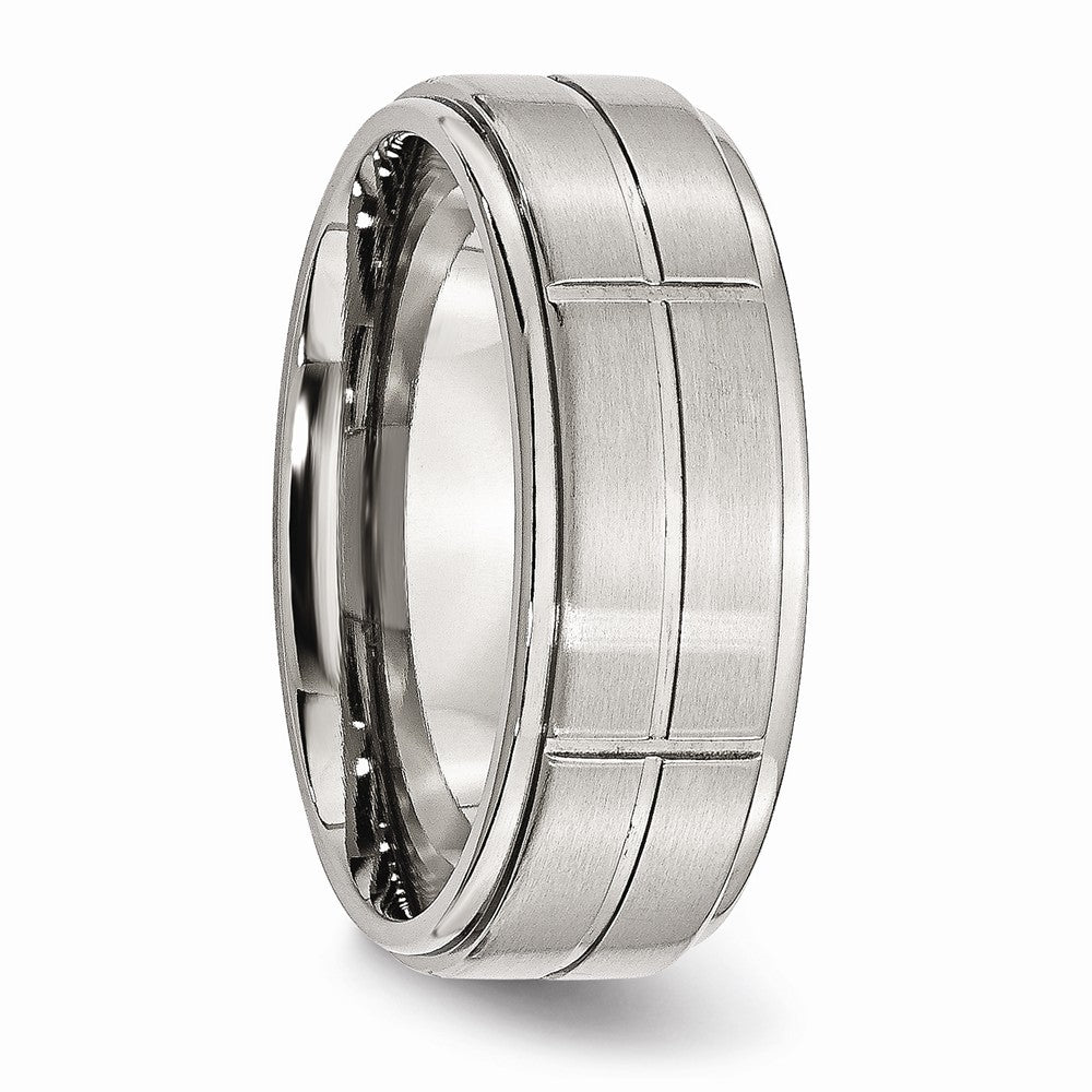 Chisel Stainless Steel Grooved 8mm Brushed/polished Ridged Edge Wedding Band