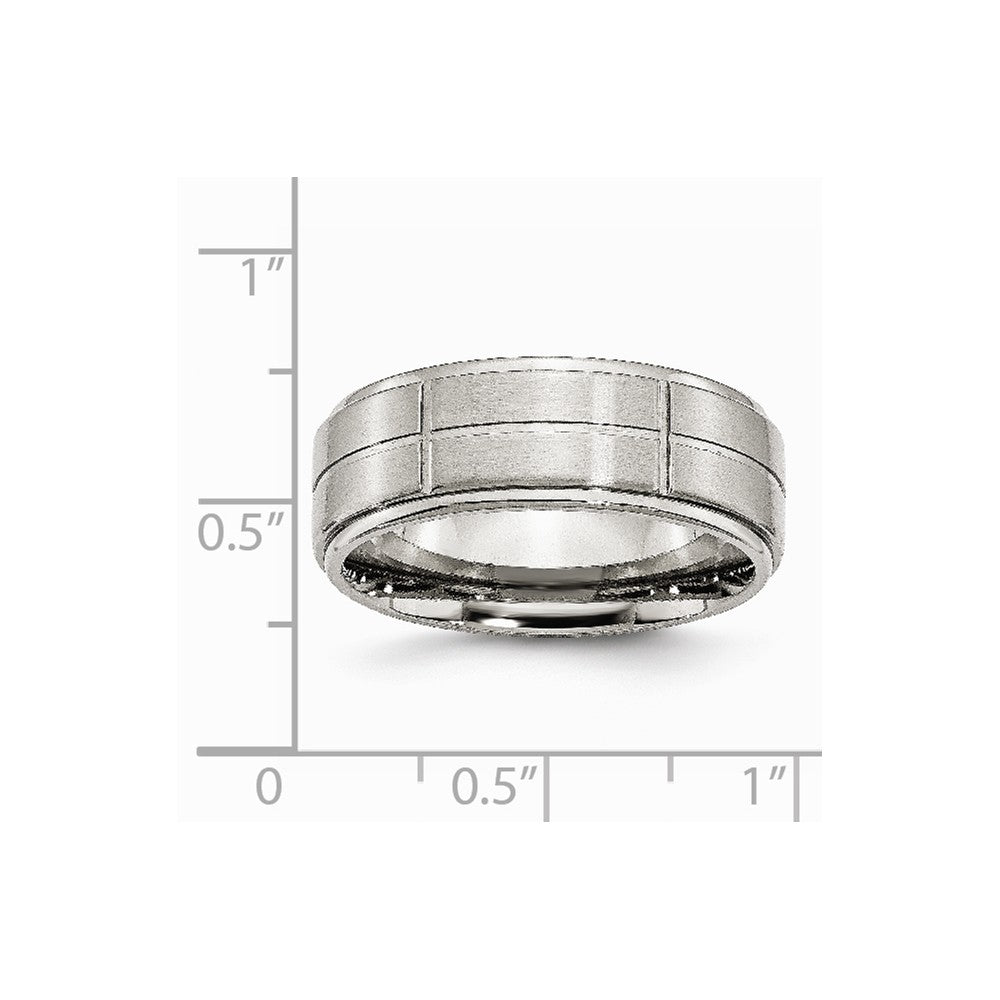 Chisel Stainless Steel Grooved 8mm Brushed/polished Ridged Edge Wedding Band