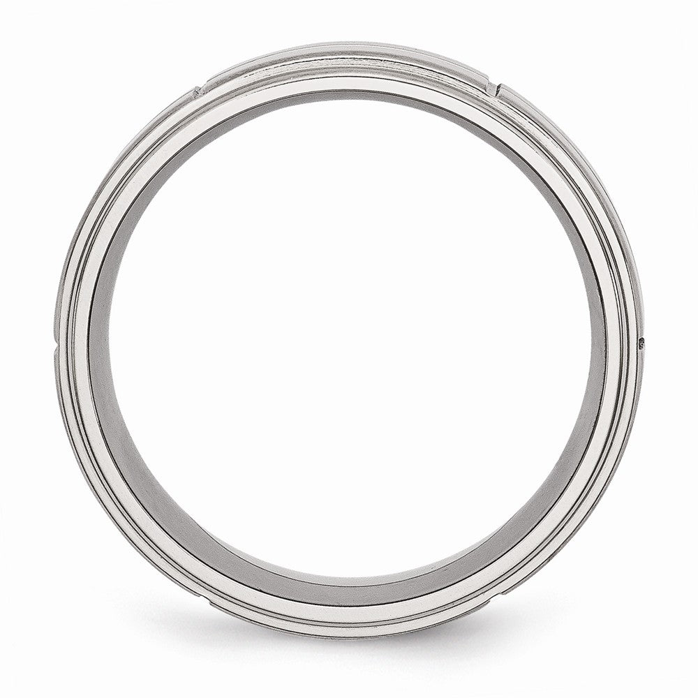 Chisel Stainless Steel Grooved 8mm Brushed/polished Ridged Edge Wedding Band