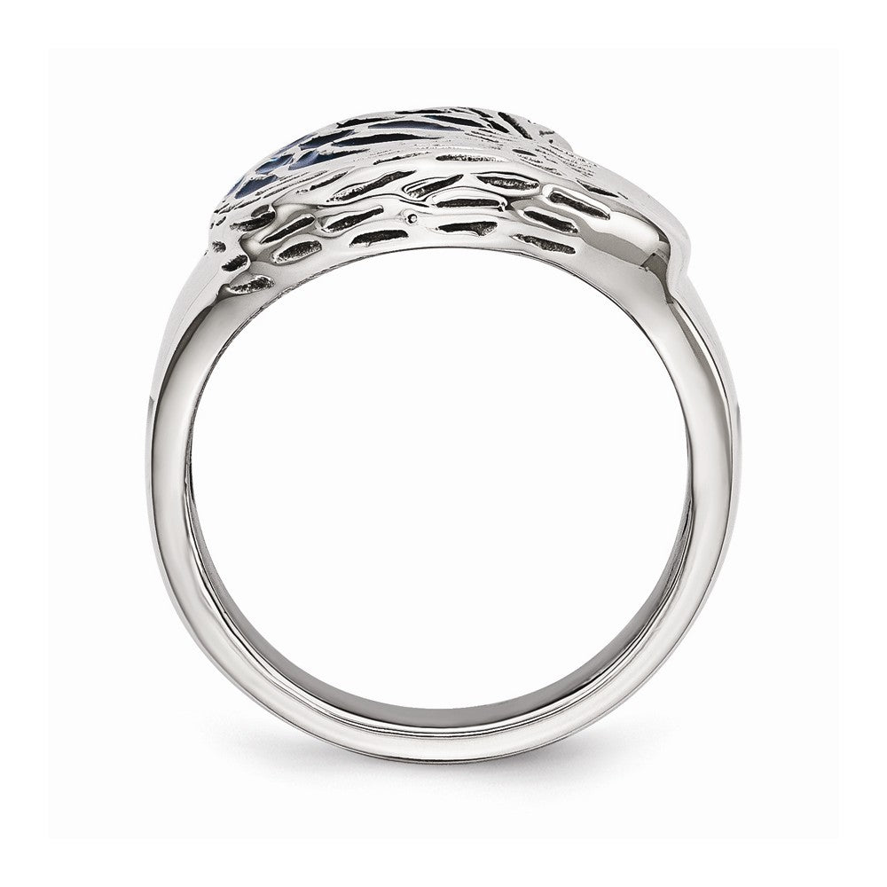 Chisel Stainless Steel Polished Blue Enamel Eagle Ring