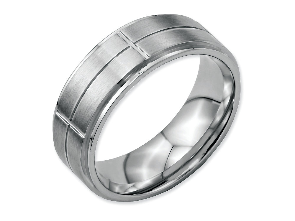 Chisel Stainless Steel Grooved 8mm Brushed/polished Ridged Edge Wedding Band