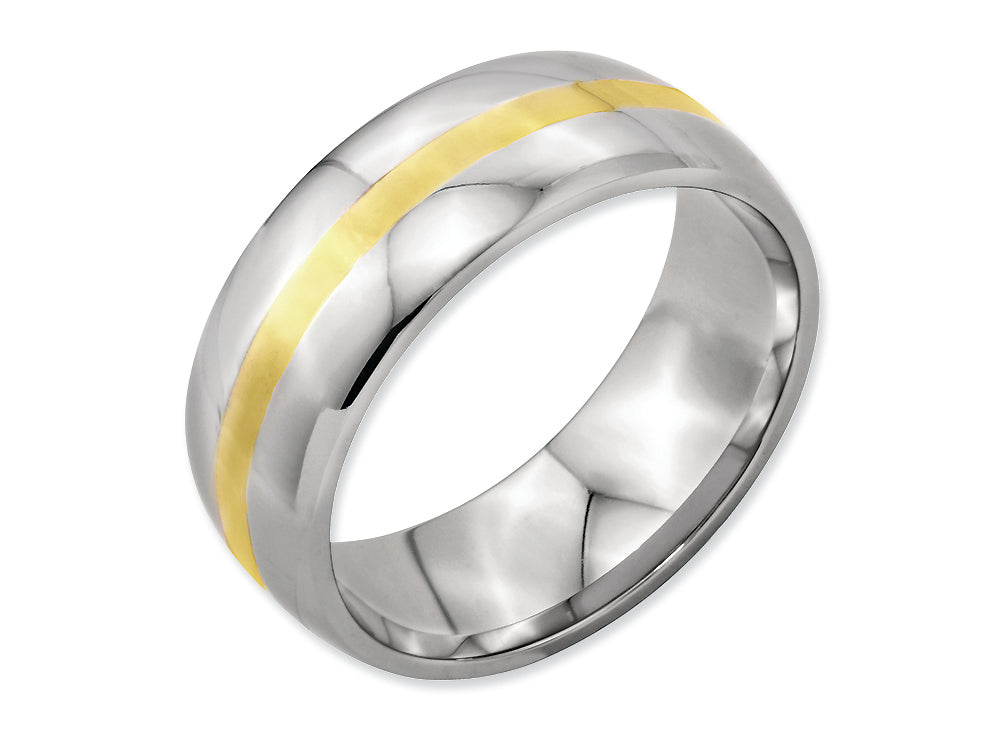Chisel Stainless Steel And 14k Yellow Inlay 8mm Polished Wedding Band