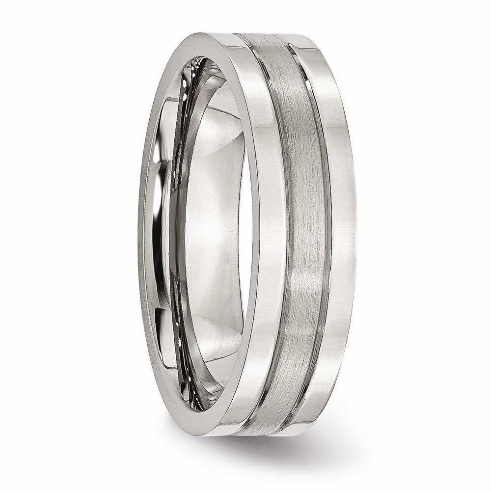 Chisel Stainless Steel Grooved 6mm Satin And Polished Wedding Band