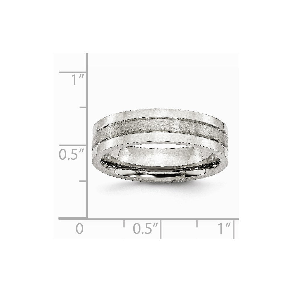 Chisel Stainless Steel Grooved 6mm Satin And Polished Wedding Band