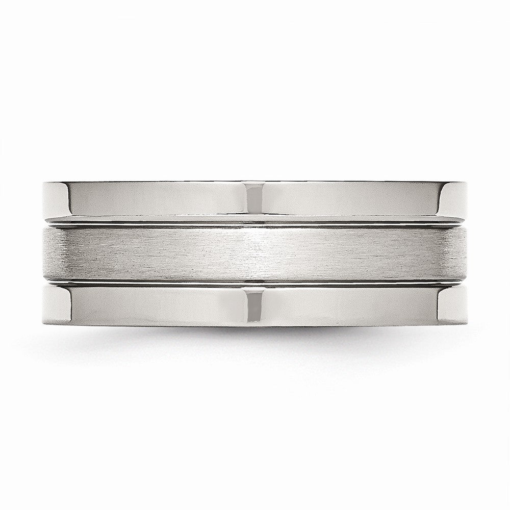 Chisel Stainless Steel Grooved 8mm Satin And Polished Wedding Band