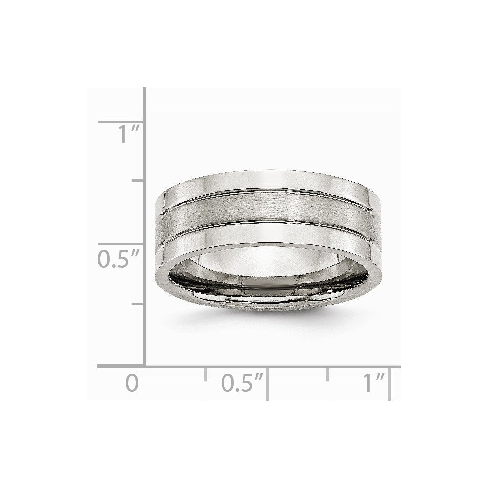 Chisel Stainless Steel Grooved 8mm Satin And Polished Wedding Band