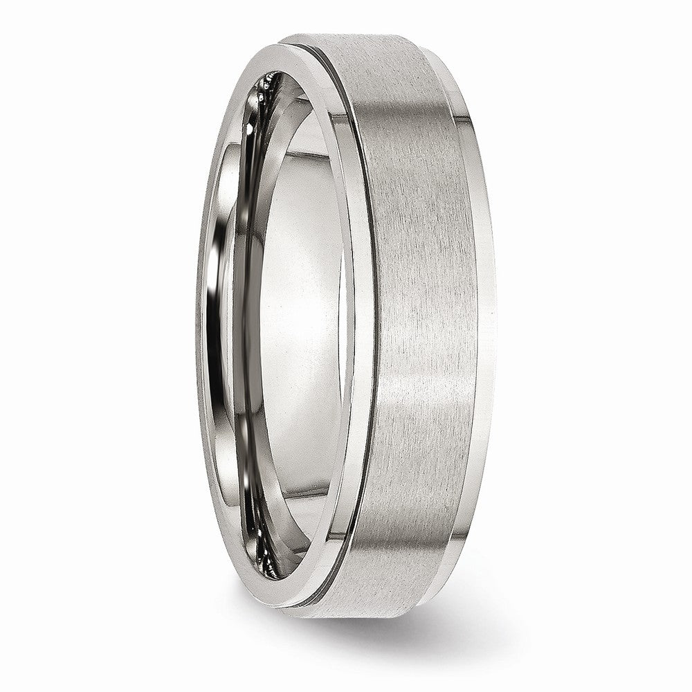 Chisel Stainless Steel Ridged Edge 6mm Brushed And Polished Wedding Band