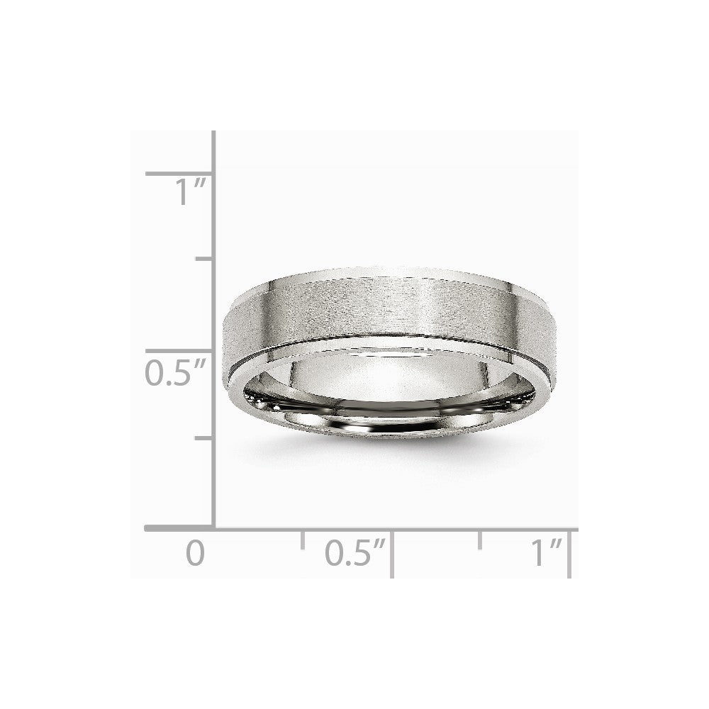 Chisel Stainless Steel Ridged Edge 6mm Brushed And Polished Wedding Band