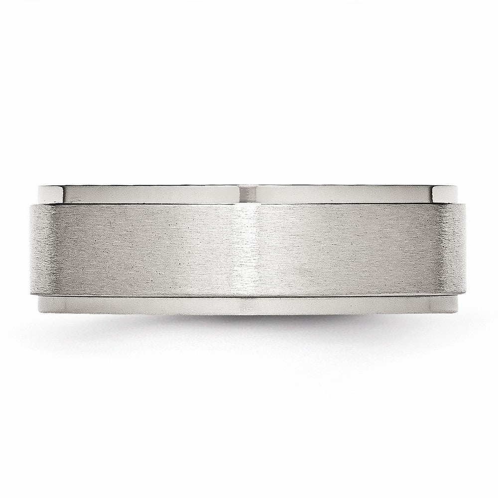 Chisel Stainless Steel Ridged Edge 7mm Brushed And Polished Wedding Band