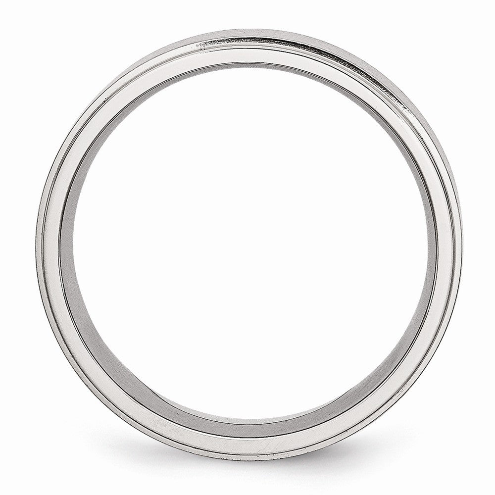 Chisel Stainless Steel Ridged Edge 7mm Brushed And Polished Wedding Band
