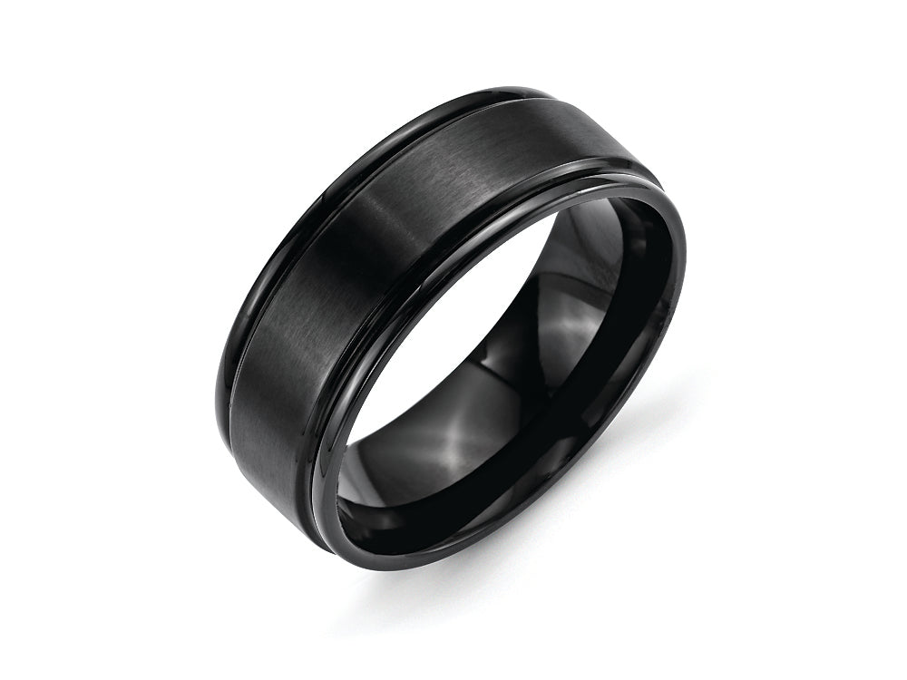 Chisel Stainless Steel 8mm Black Ip-plated Brushed Center/polished Edges Wedding Band