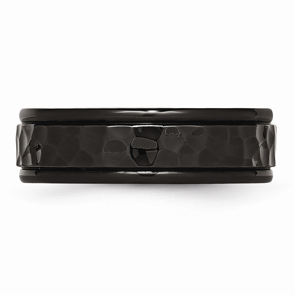 Chisel Stainless Steel 7mm Black Ip-plated Hammered And Polished Wedding Band