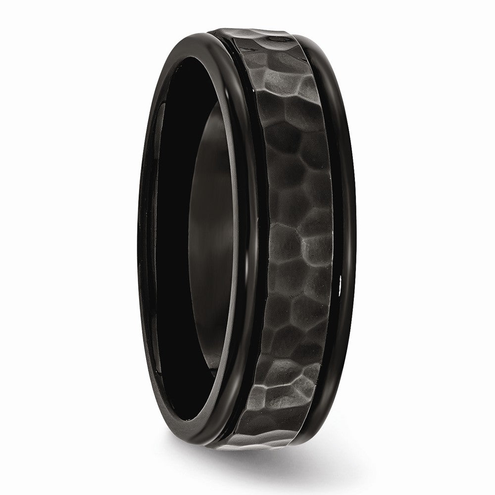 Chisel Stainless Steel 7mm Black Ip-plated Hammered And Polished Wedding Band