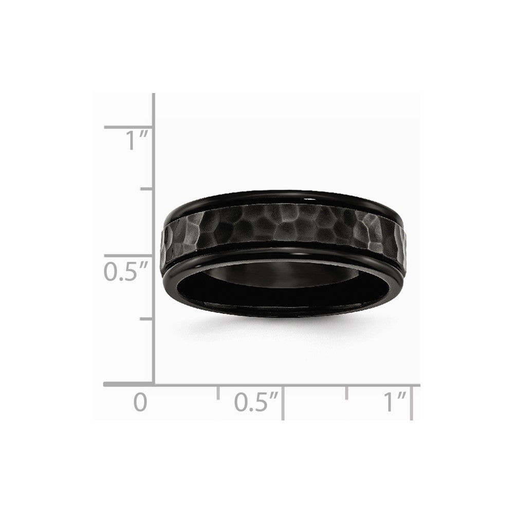 Chisel Stainless Steel 7mm Black Ip-plated Hammered And Polished Wedding Band