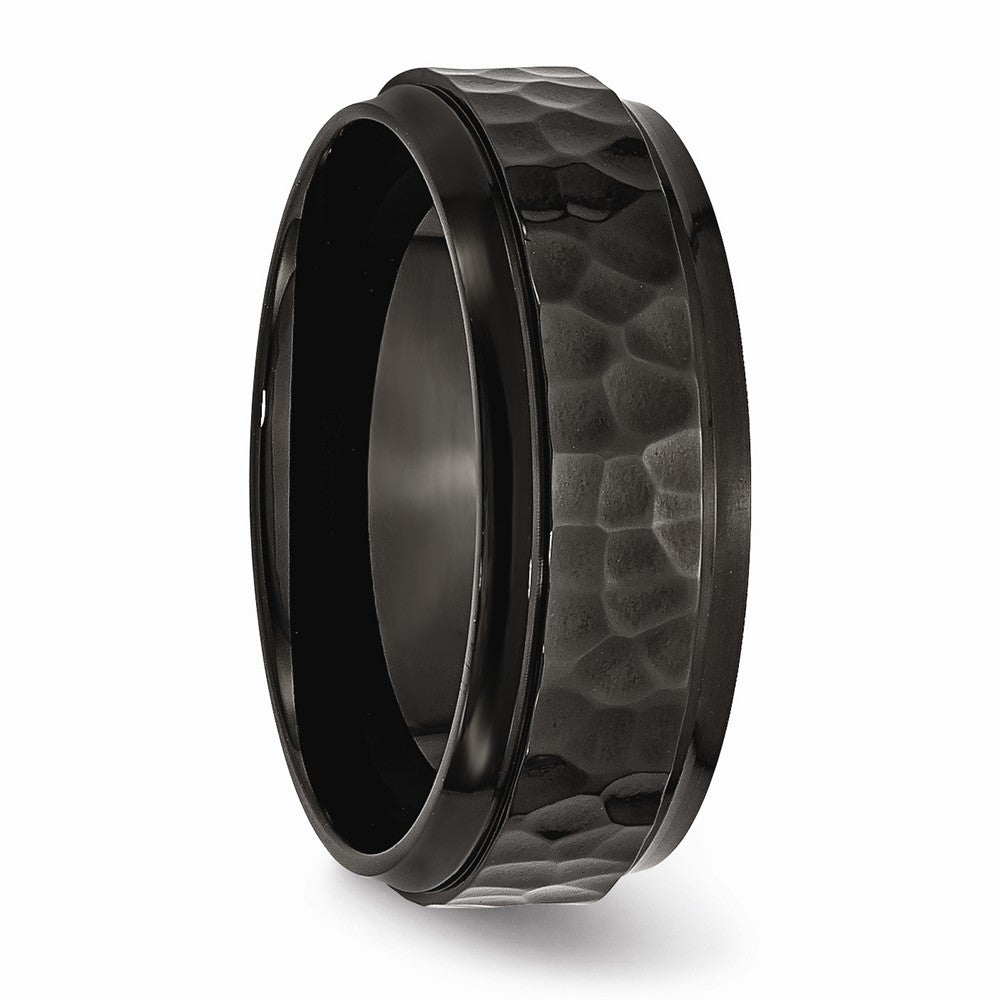 Chisel Stainless Steel 8mm Black Ip-plated Hammered/polished Beveled Edge Wedding Band
