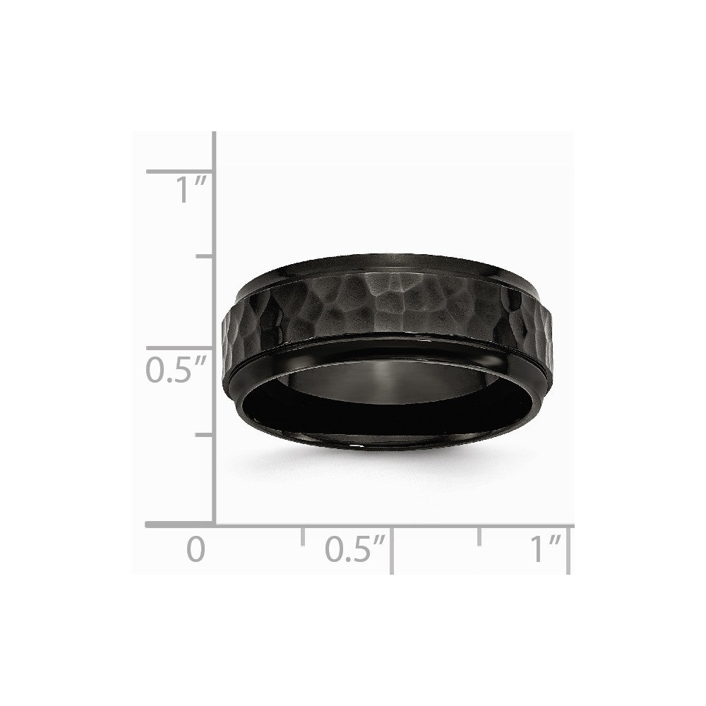 Chisel Stainless Steel 8mm Black Ip-plated Hammered/polished Beveled Edge Wedding Band