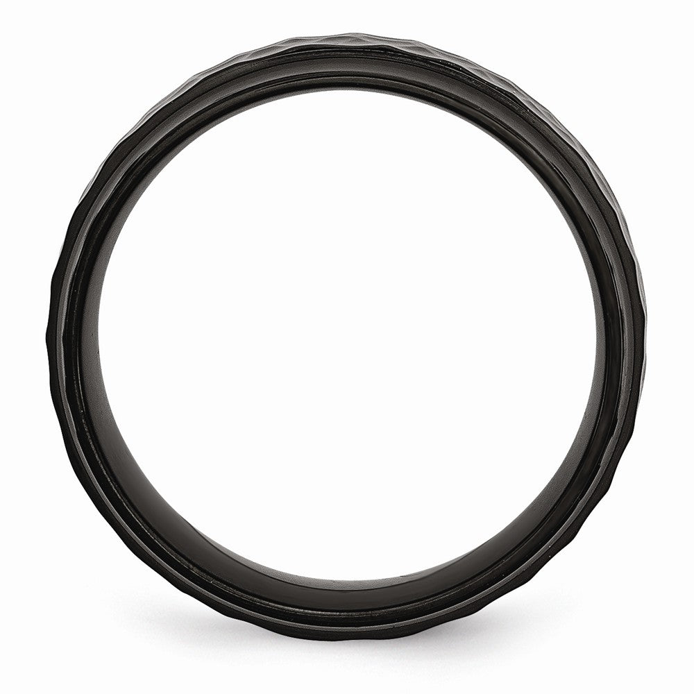 Chisel Stainless Steel 8mm Black Ip-plated Hammered/polished Beveled Edge Wedding Band