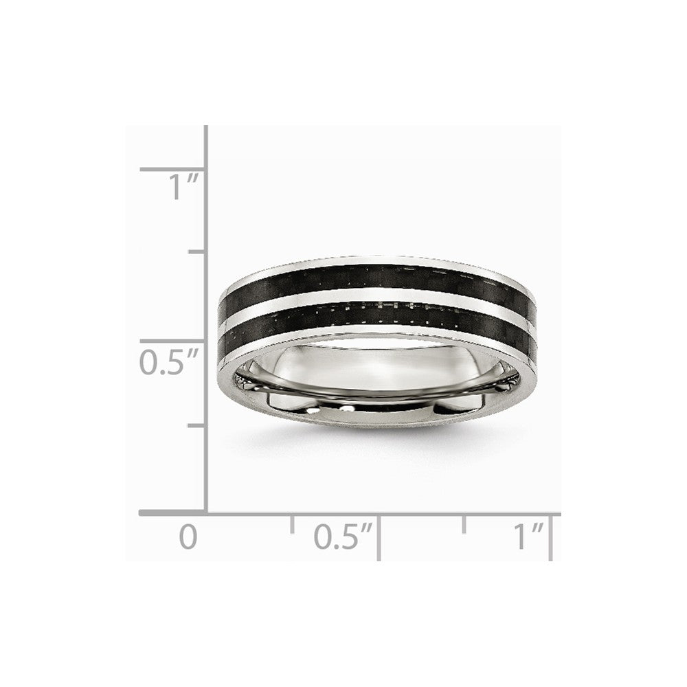Chisel Stainless Steel 6mm Double Row Black Carbon Fiber Inlay Polished Wedding Band