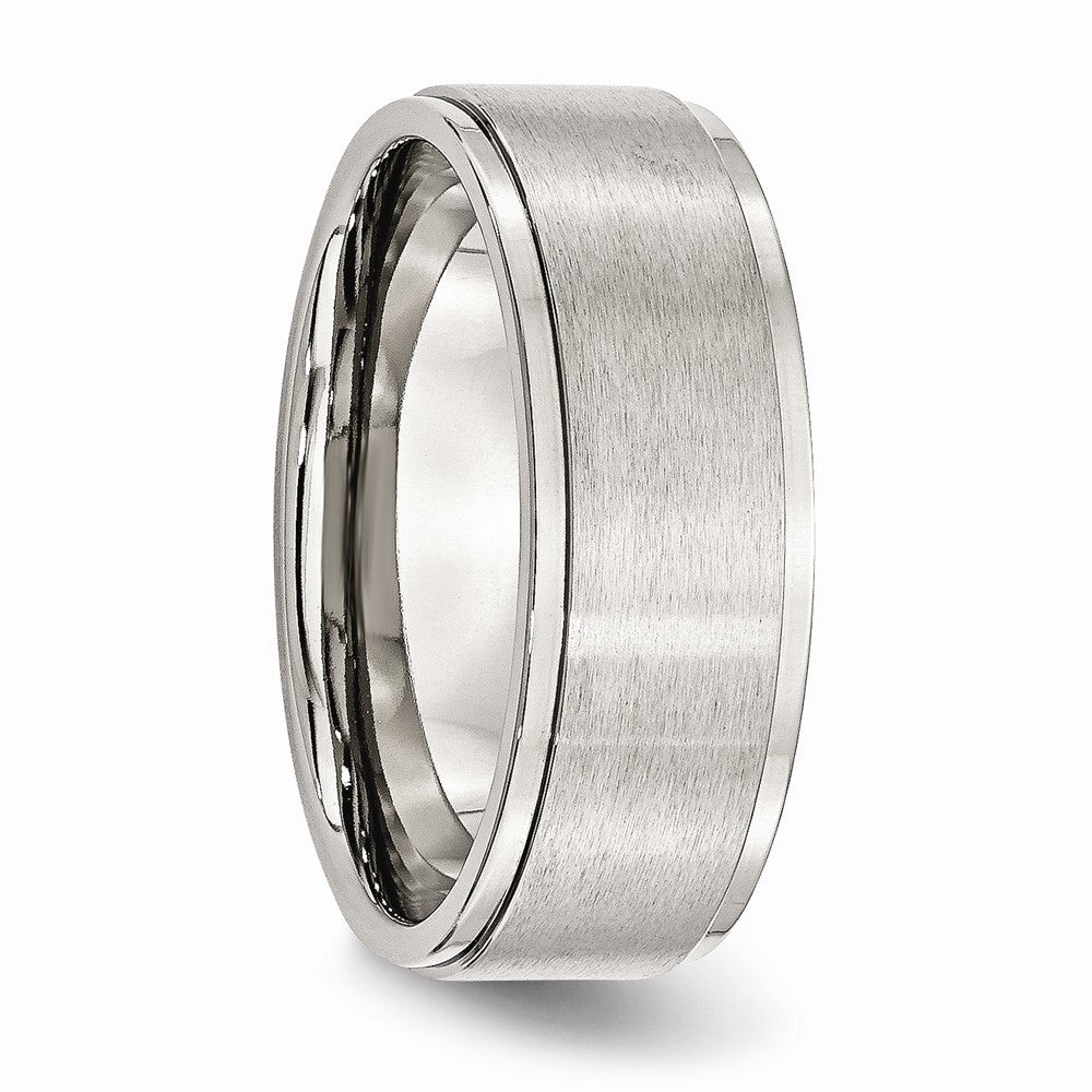 Chisel Stainless Steel Ridged Edge 8mm Brushed And Polished Wedding Band