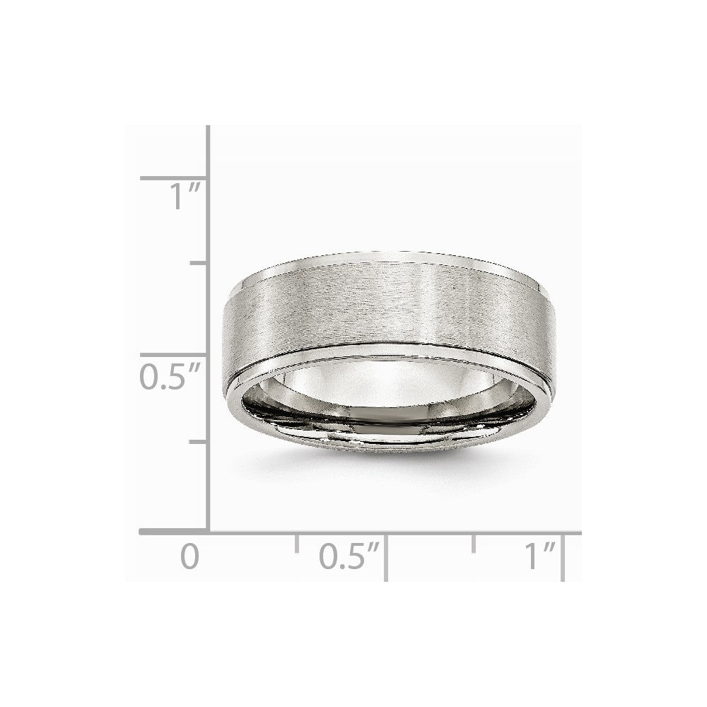Chisel Stainless Steel Ridged Edge 8mm Brushed And Polished Wedding Band