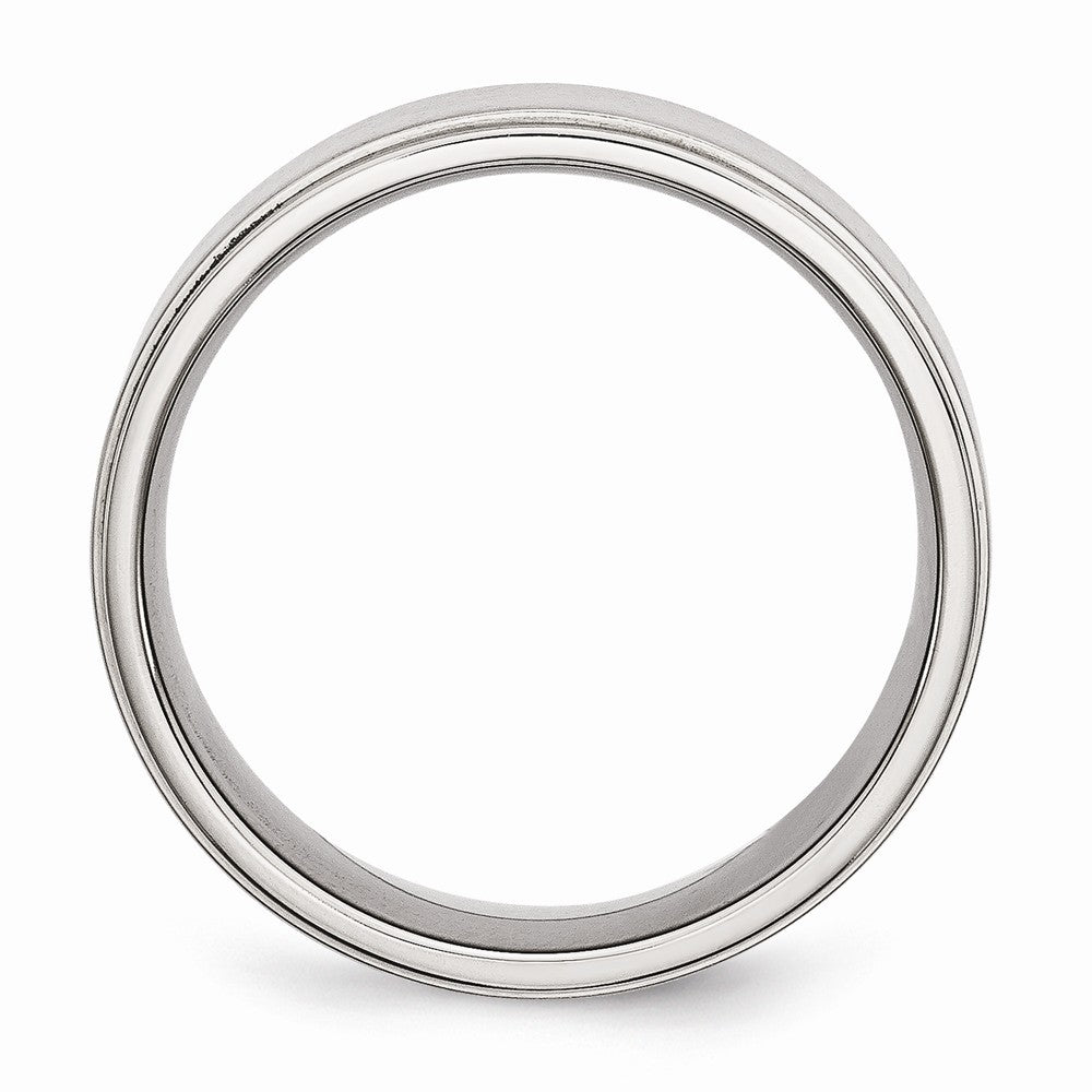 Chisel Stainless Steel Ridged Edge 8mm Brushed And Polished Wedding Band