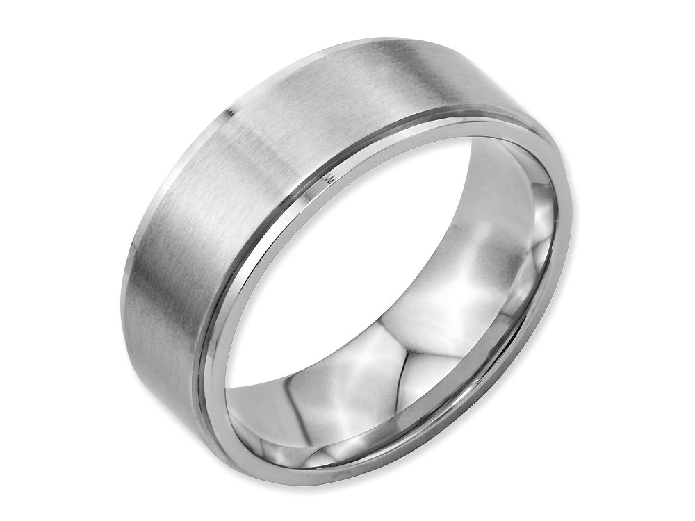 Chisel Stainless Steel Ridged Edge 8mm Brushed And Polished Wedding Band