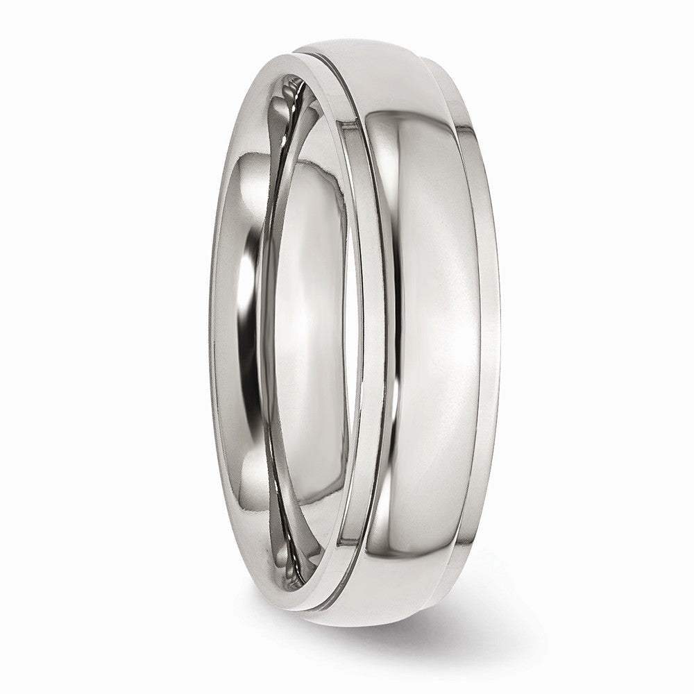 Chisel Stainless Steel Ridged Edge 6mm Polished Wedding Band