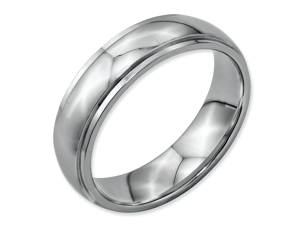 Chisel Stainless Steel Ridged Edge 6mm Polished Wedding Band
