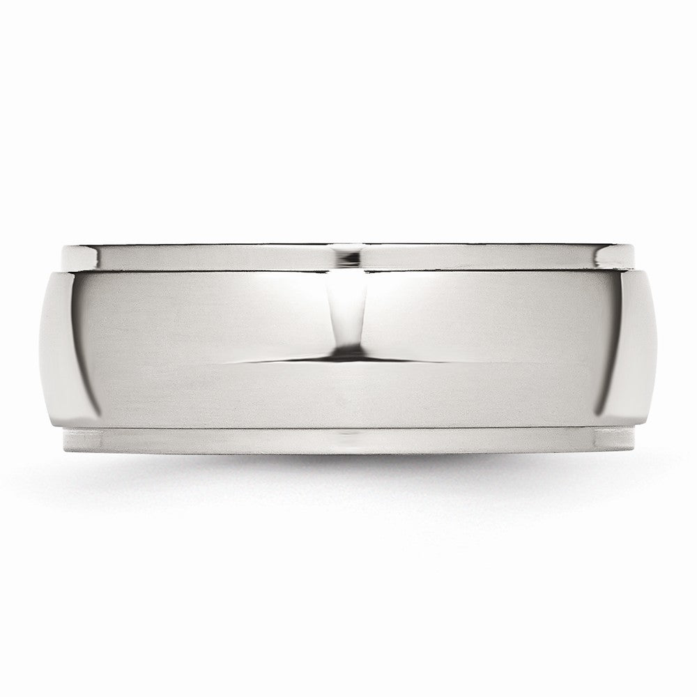 Chisel Stainless Steel Ridged Edge 8mm Polished Wedding Band
