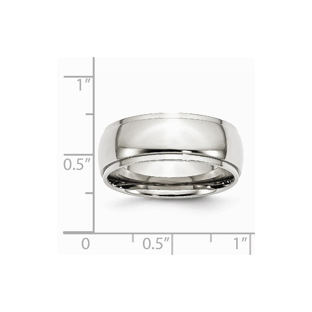 Chisel Stainless Steel Ridged Edge 8mm Polished Wedding Band
