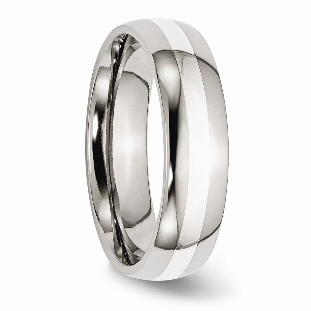 Chisel Stainless Steel Sterling Silver Inlay 6mm Polished Wedding Band