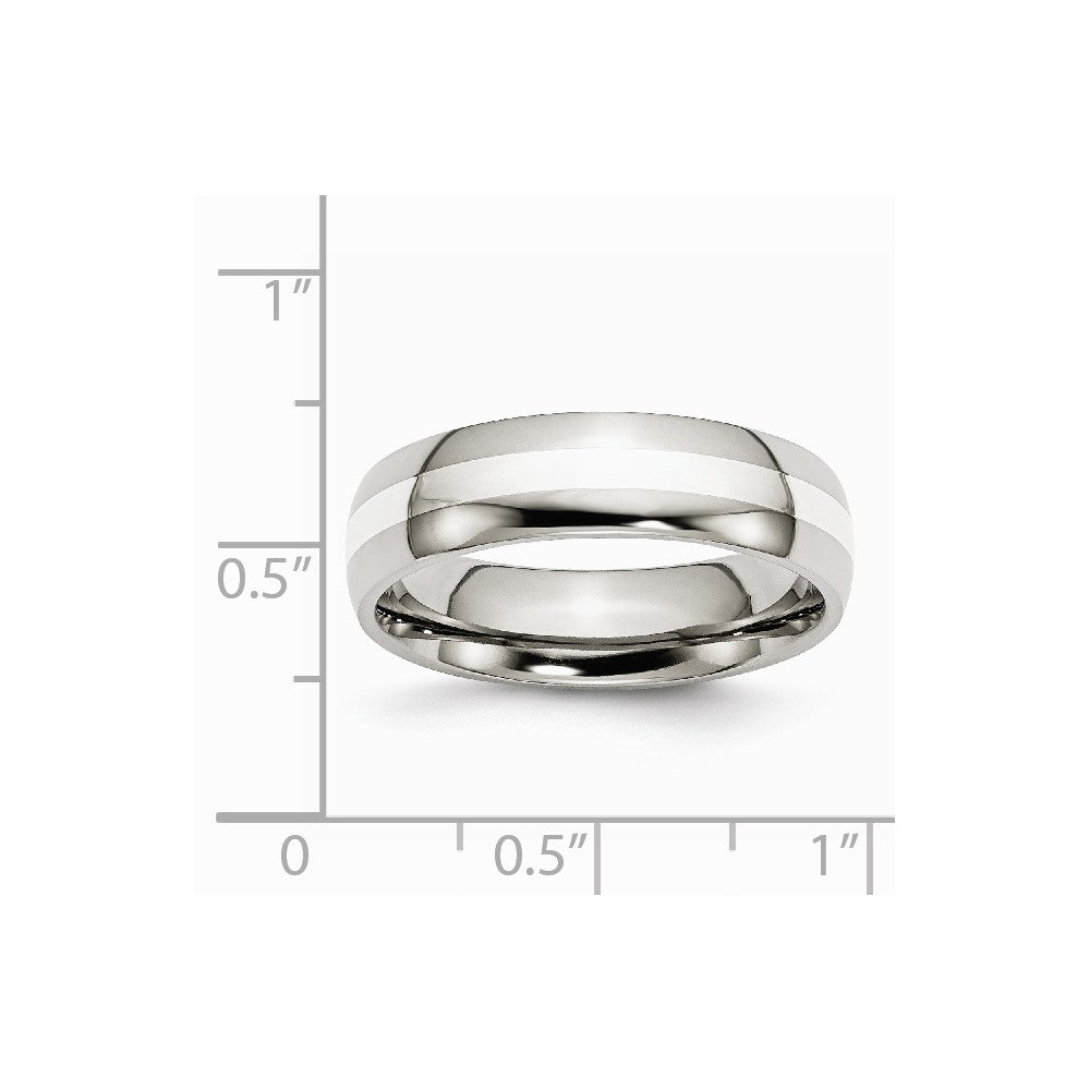 Chisel Stainless Steel Sterling Silver Inlay 6mm Polished Wedding Band