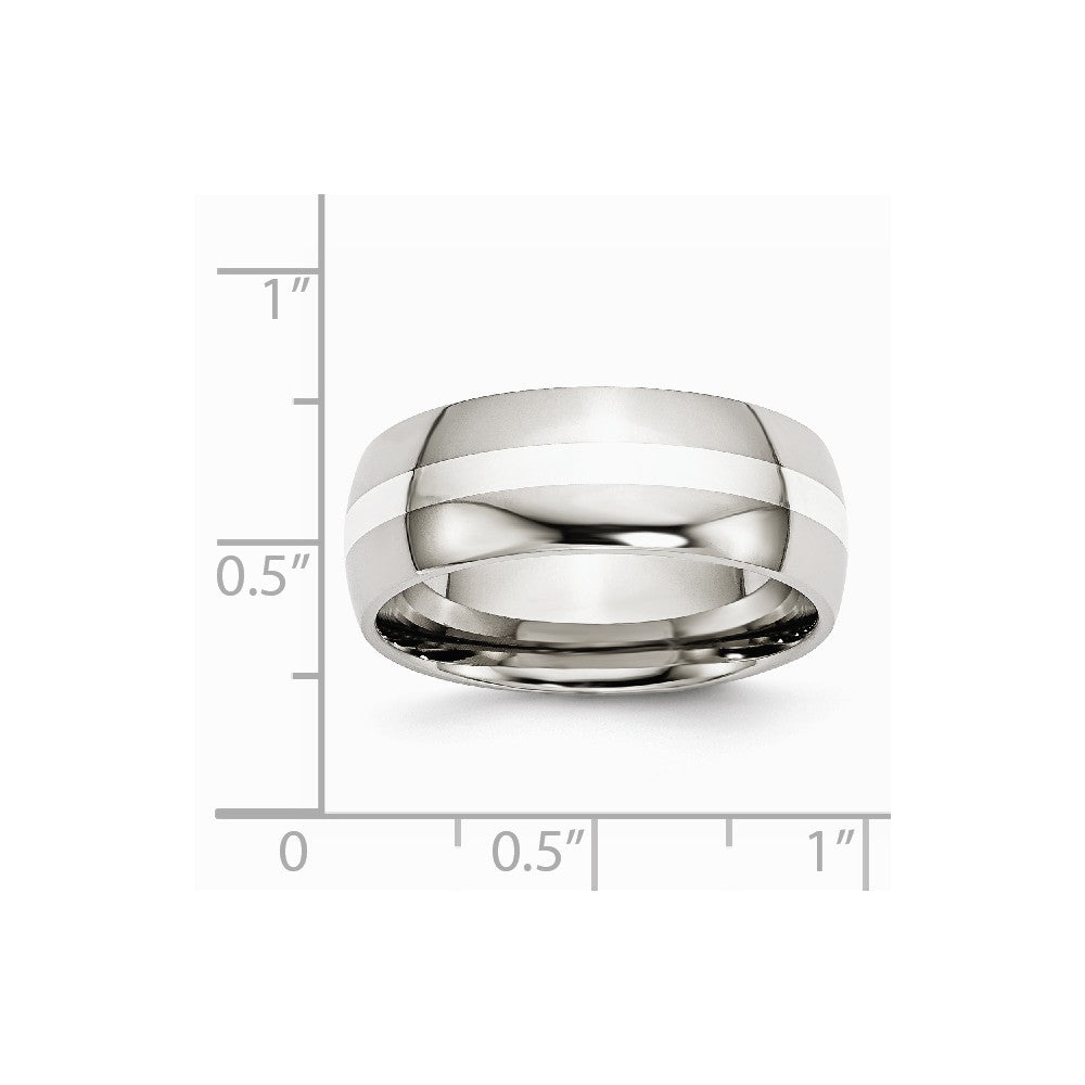 Chisel Stainless Steel Sterling Silver Inlay 8mm Polished Wedding Band