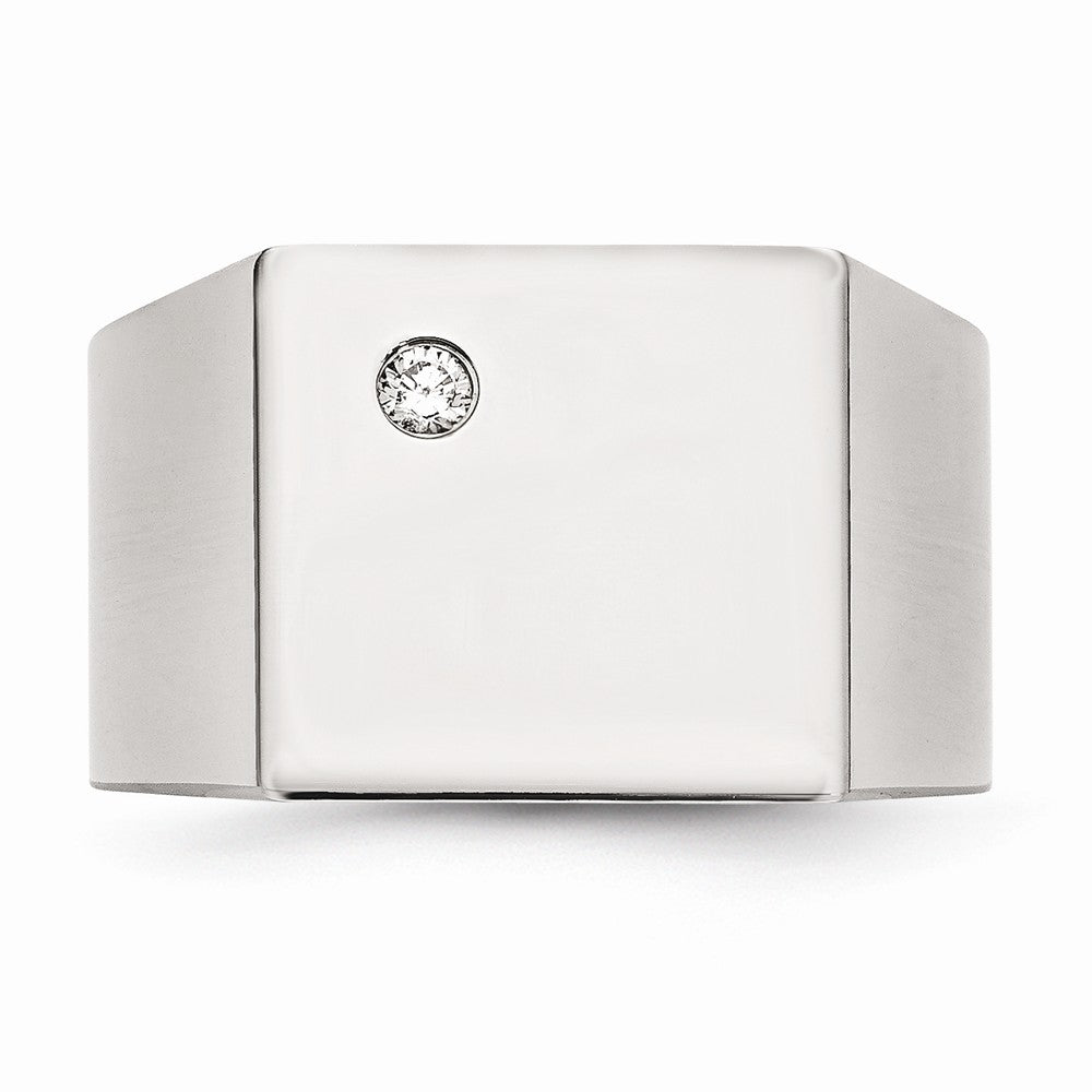 Chisel Stainless Steel Polished CZ Signet Ring