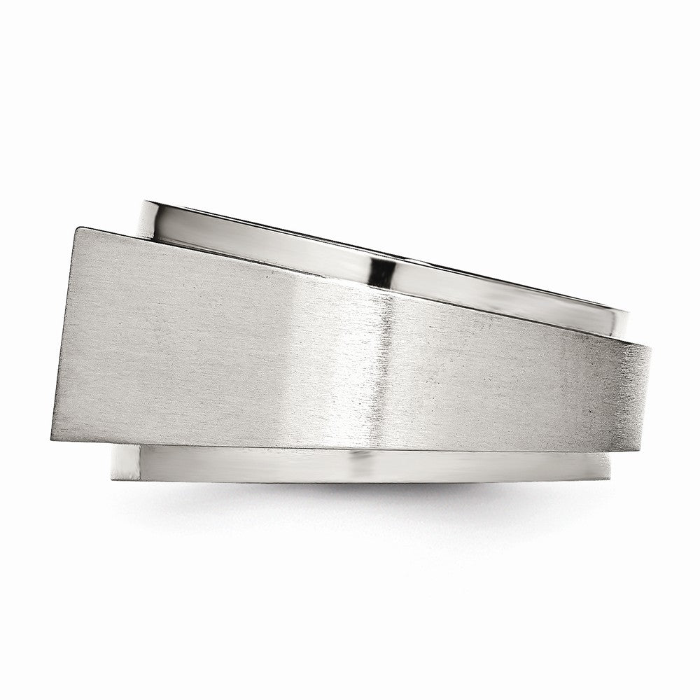 Chisel Stainless Steel Polished And Brushed CZ Signet Ring