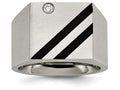 Chisel Stainless Steel Brushed Black Ip-plated CZ Ring