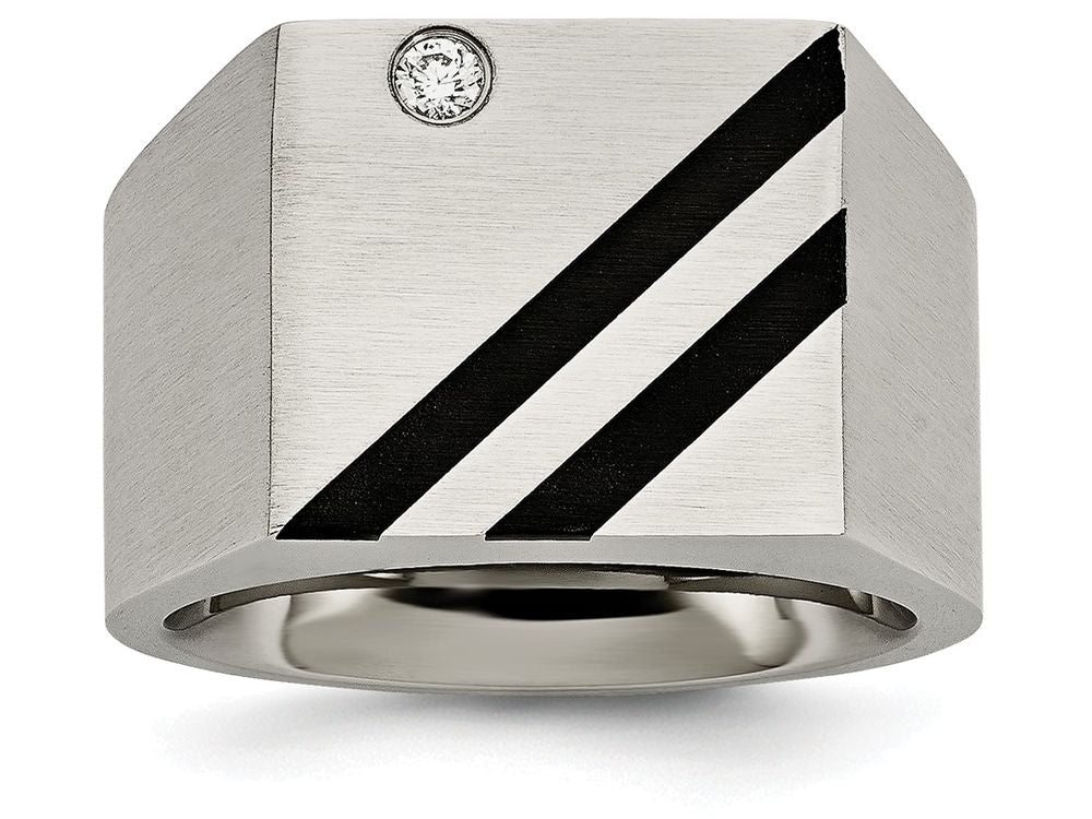 Chisel Stainless Steel Brushed Black Ip-plated CZ Ring