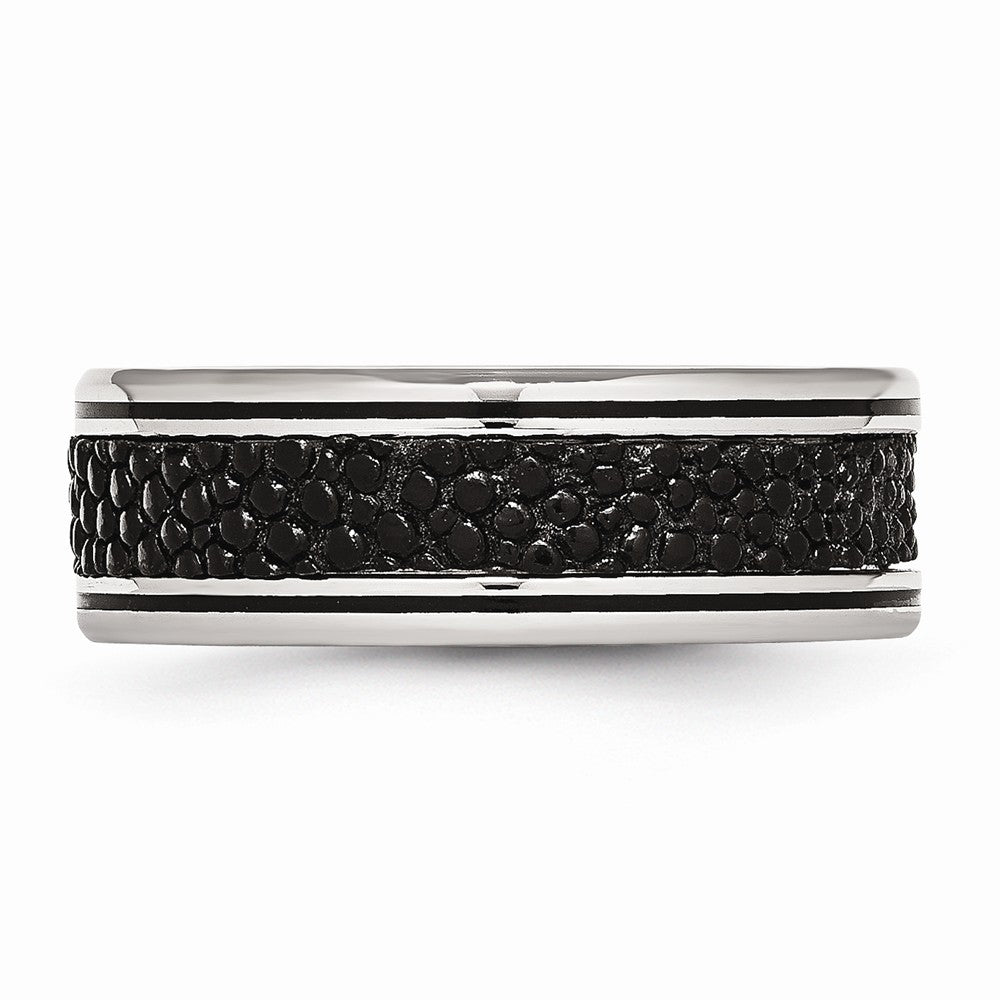 Chisel Stainless Steel Polished Grooved/genuine Stingray Textured  8mm Ring
