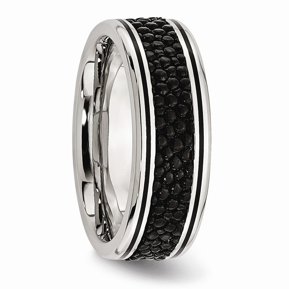 Chisel Stainless Steel Polished Grooved/genuine Stingray Textured  8mm Ring