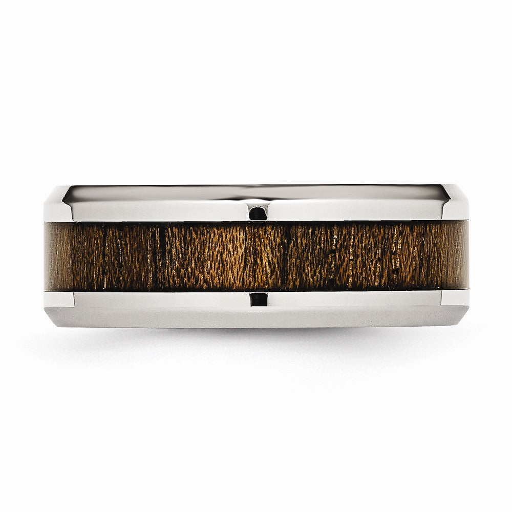 Chisel Stainless Steel Polished Wood Inlay Enameled 8.00mm Ring