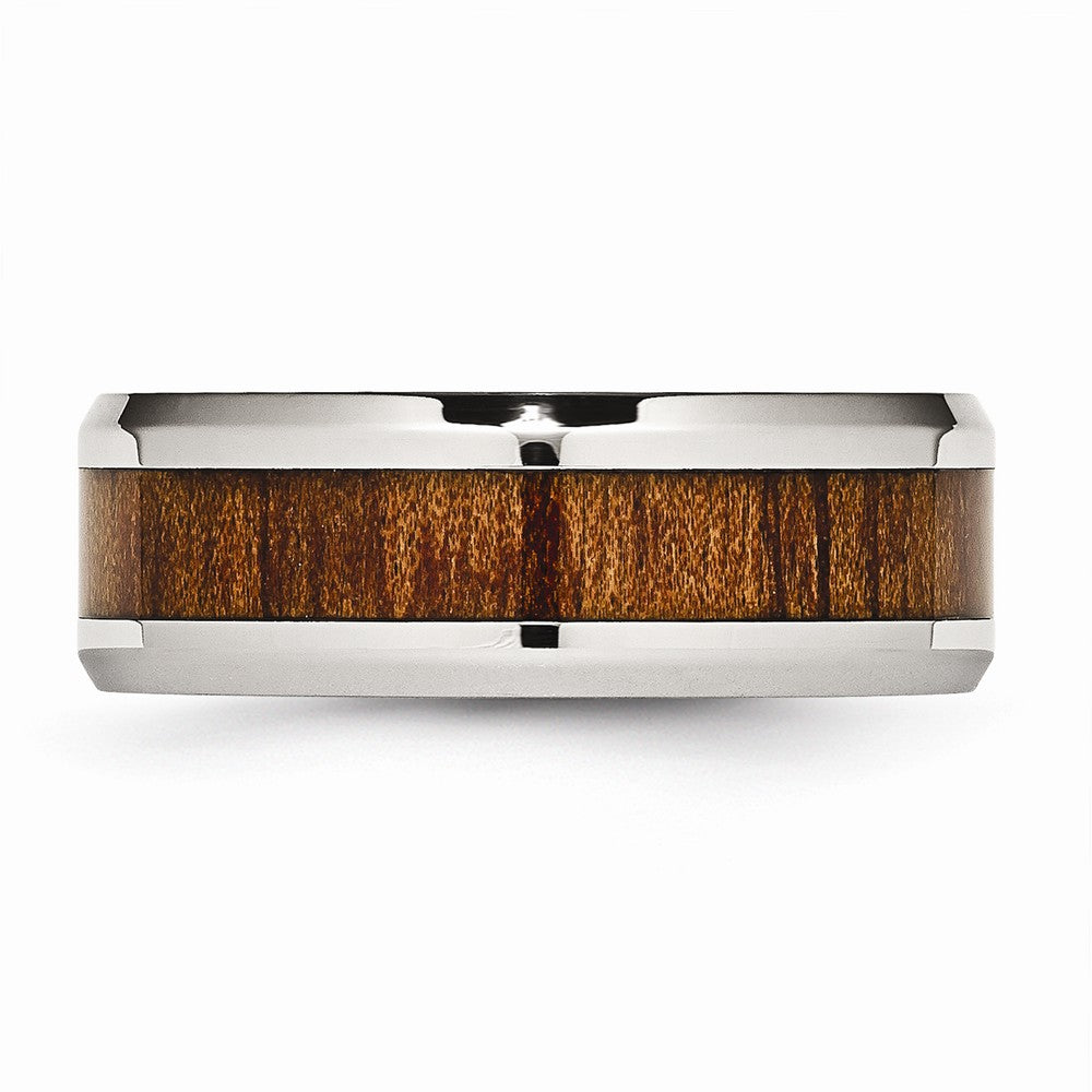 Chisel Stainless Steel Polished Red/orange Wood Enameled 8.00mm Ring