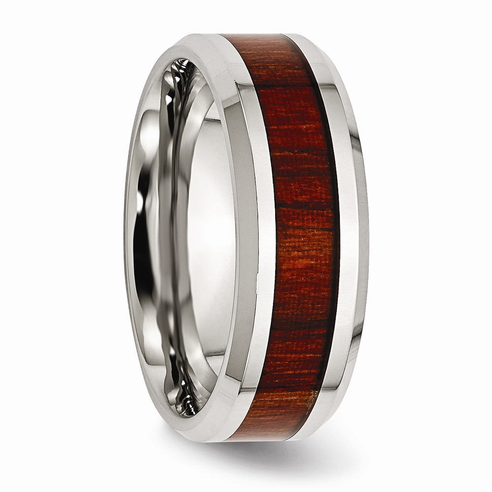 Chisel Stainless Steel Polished Red Wood Inlay Enameled 8.00mm Ring