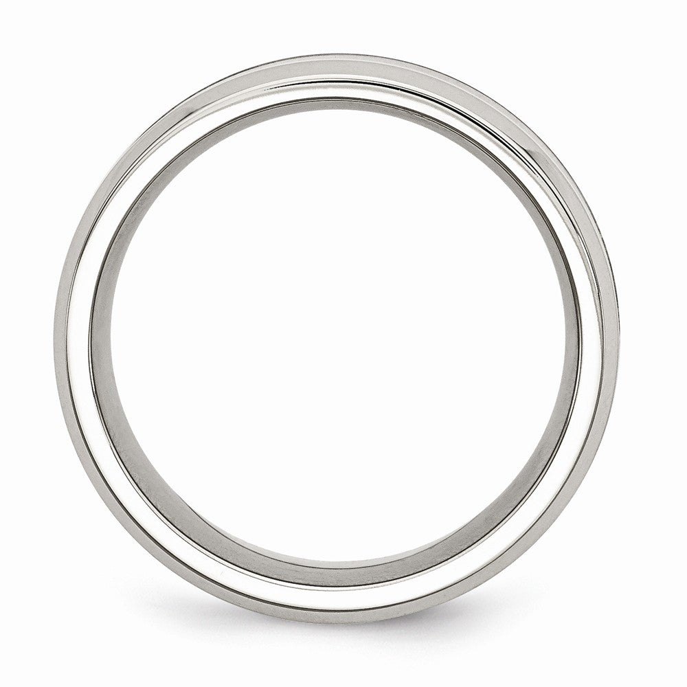 Chisel Stainless Steel Polished Brown Wood Inlay Enameled 8.00mm Ring