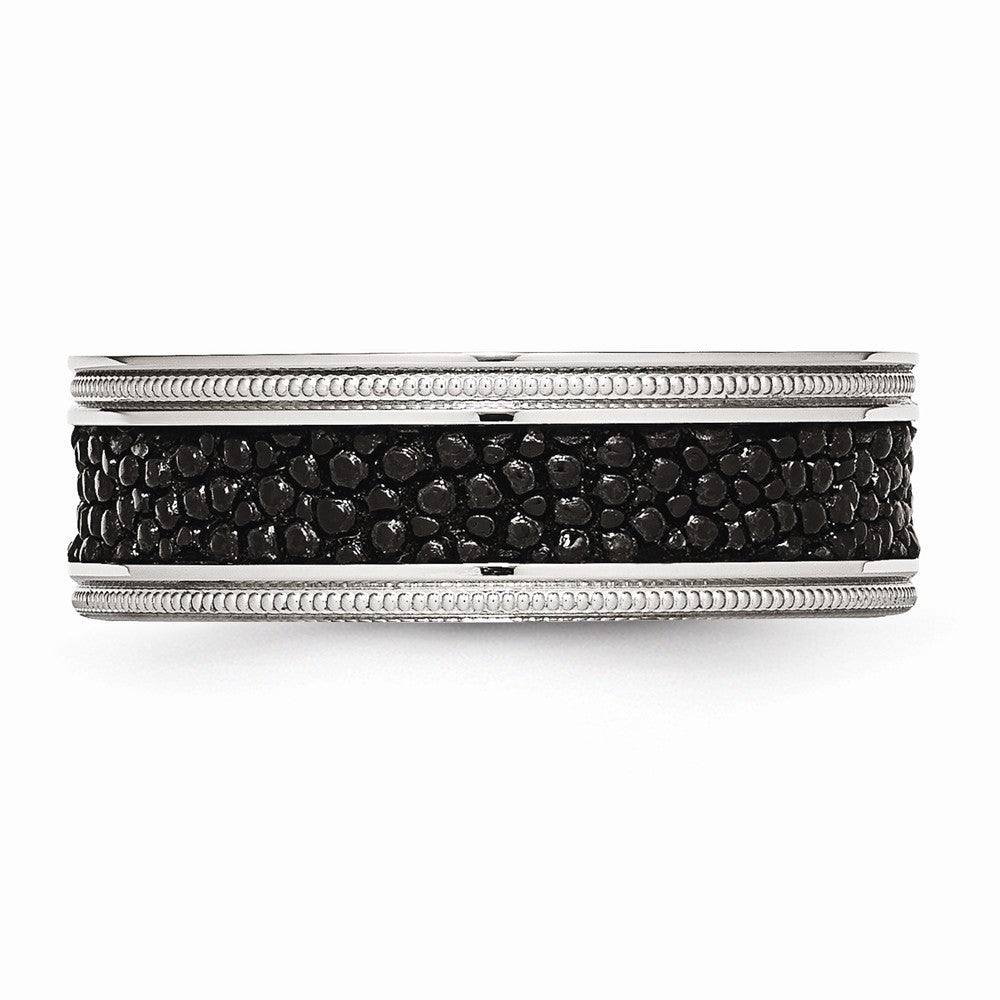 Chisel Stainless Steel Polished Black Ip-plated/genuine Stingray Textured Ring